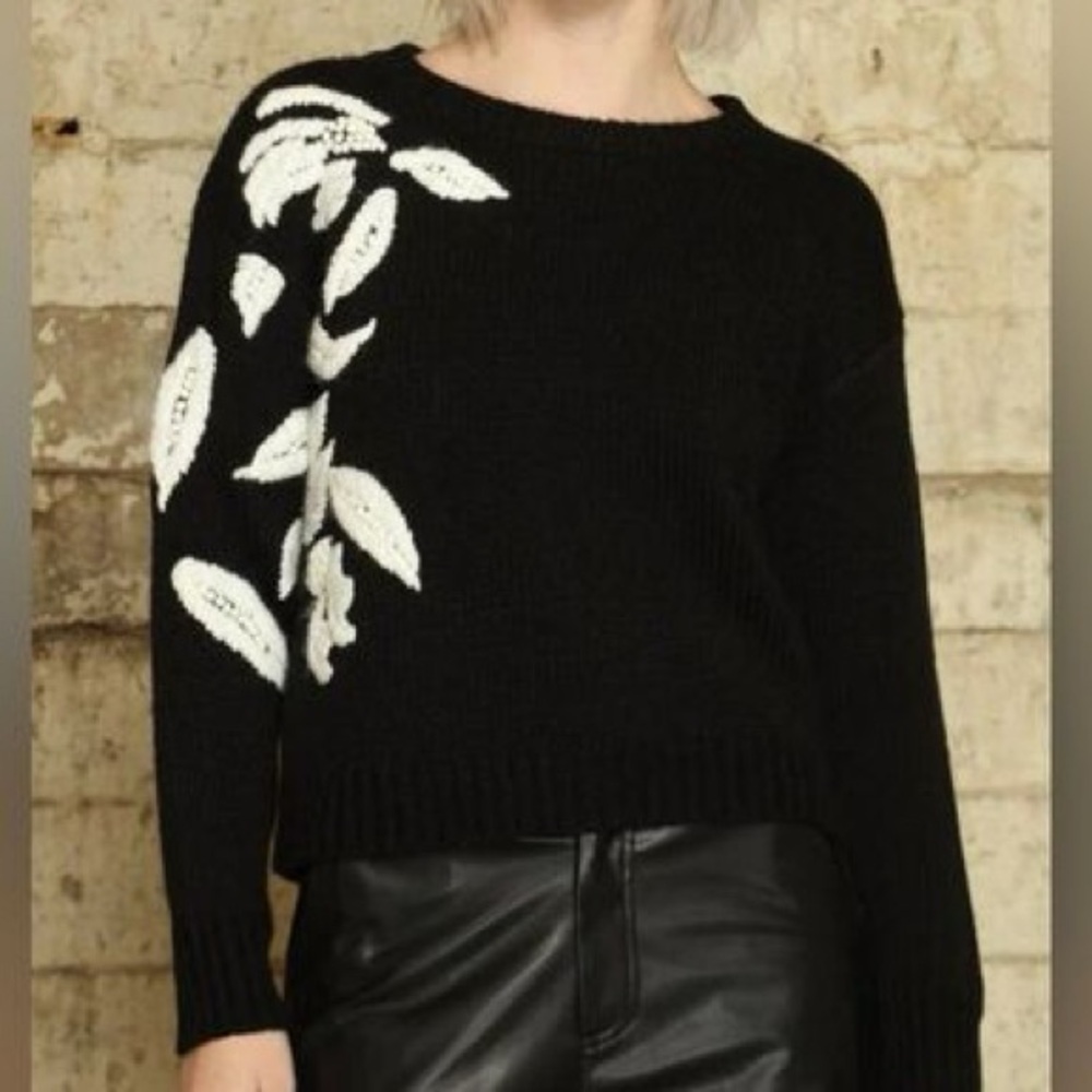 Zero Degrees Celcius Black & White 3D embroidered leaf sweater, XS